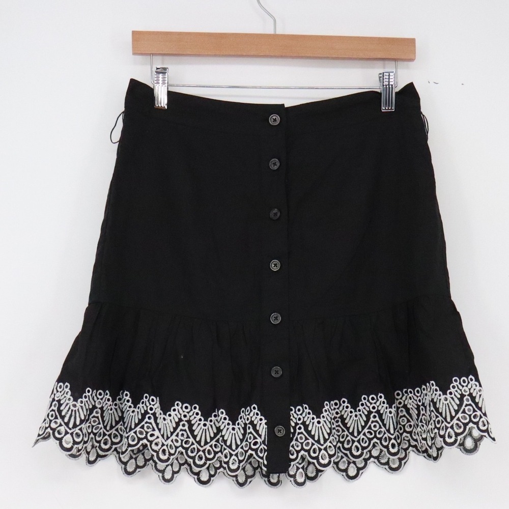 Who What Wear Skirt Womens 4 Mini Black Eyelet Lace Hem Button-Down Excellent